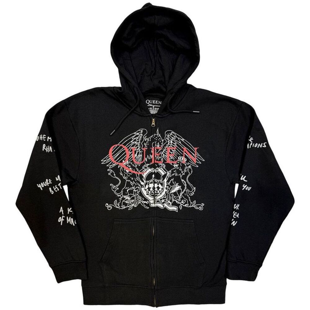 Queen Unisex Adult Crest Outline Logo Hoodie / Charcoal Grey